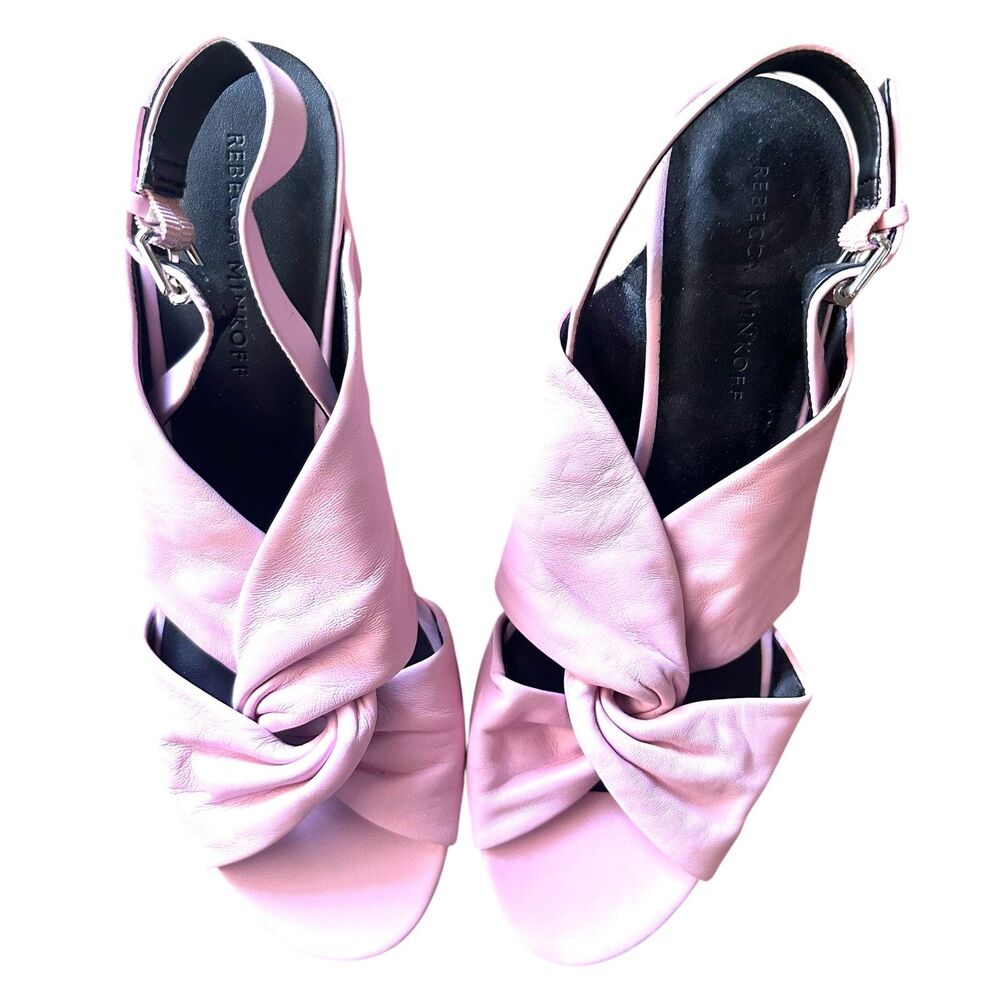NWOT REBECCA MINKOFF Agata Leather Knot Slingback Sandals Pink Sz 9 - Picture 2 of 6
